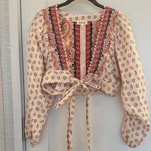 Bohemian Floral Embroidered Blouse - Cream and Red